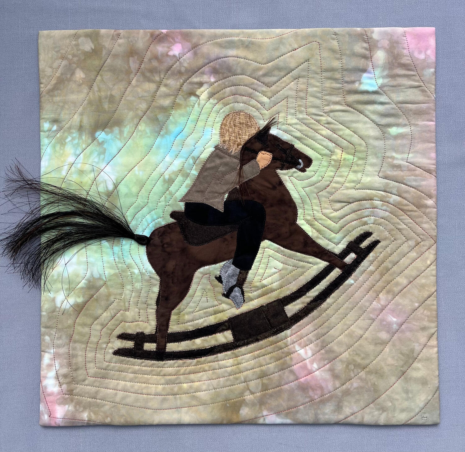 Child's Play, 16 x 16', genuine horse hair tail. 225.