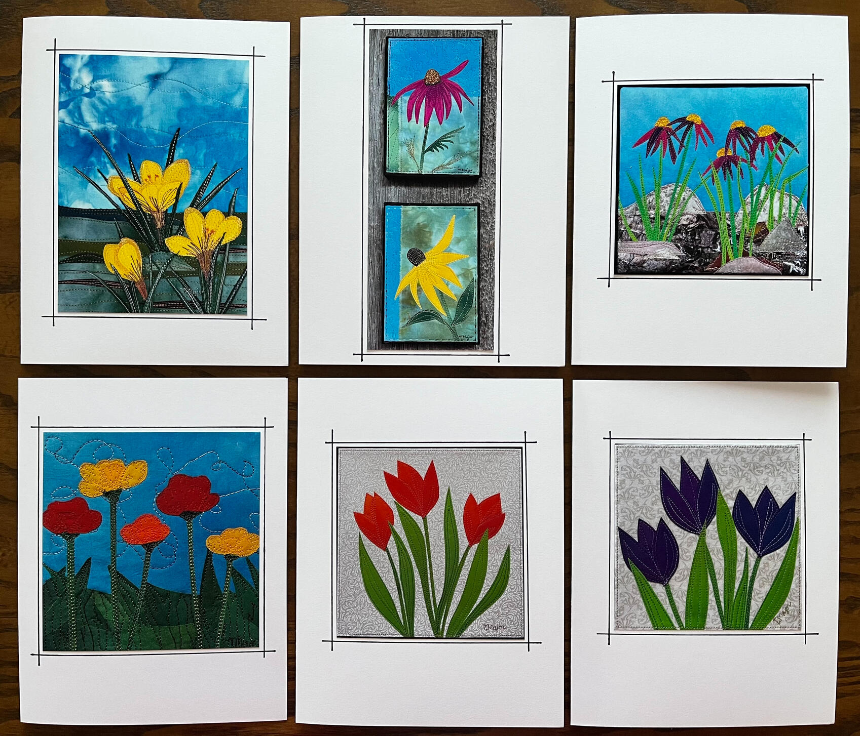 Cheerful Cards with Flowers! Sold through this website or at Textures Craftworks on Locke St., Hamilton, ON